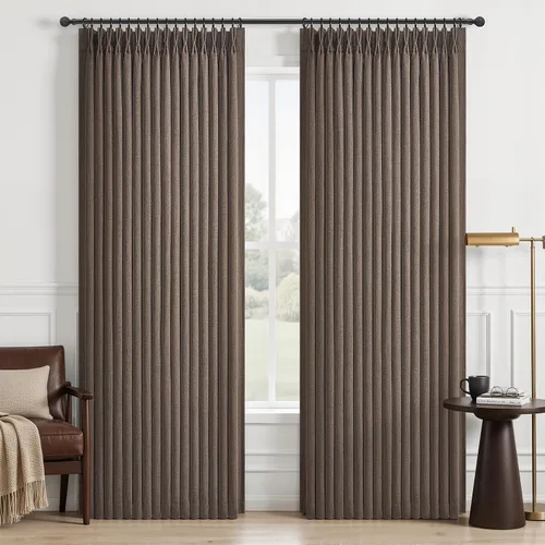 Vista 27 de Cortinas plisadas de lino opacas de 96 pulgadas de largo, juego de 2 paneles para oscurecer la sala de estar/dormitorio, cortinas térmicas virales