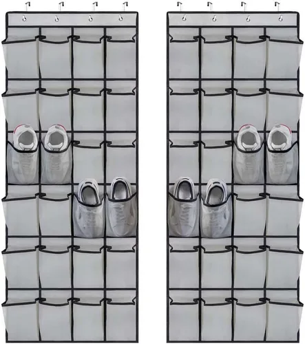 Vista 11 de Organizador de zapatos colgante sobre la puerta, zapatero de malla de gran capacidad, 24 bolsillos para colgar zapatos, armario de almacenamiento