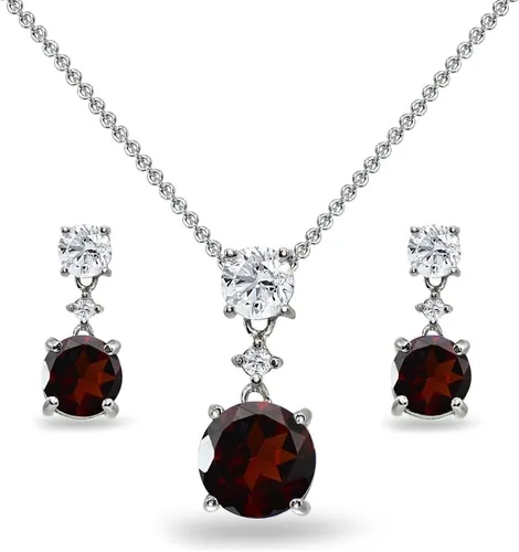 Vista 13 de B. BRILLIANT Plata esterlina genuina, creada o simulada con piedra preciosa y topacio blanco redondo, juego de collar y aretes colgantes de 3