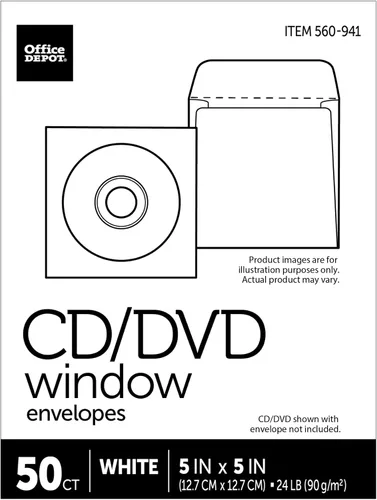 Vista 5 de Office Depot Sobres de CD/DVD, 5 pulgadas x 5 pulgadas, 24 libras, paquete de 50, 77850