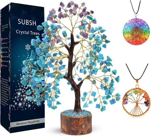 Vista 14 de Árbol de la vida de cristal amatista de 10-12 pulgadas con 2 colgantes de chakra – Bonsái de cristal sanador, árbol del dinero para energía