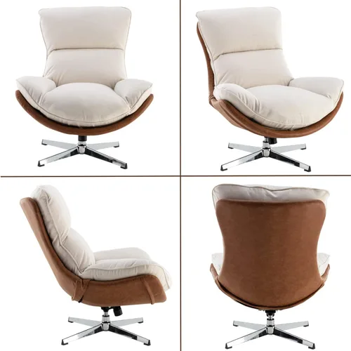Vista 8 de HEAH-YO Silla giratoria decorativa, moderna silla de sala de estar con respaldo, silla de lectura tapizada de tela de lino sin brazos para Beige