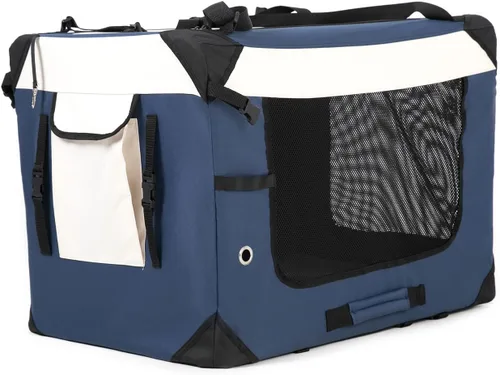 Vista 2 de Transportador grande para gatos, jaula de viaje plegable para perros, portátil, de lados suaves, con alfombrilla de felpa súper suave y cálida