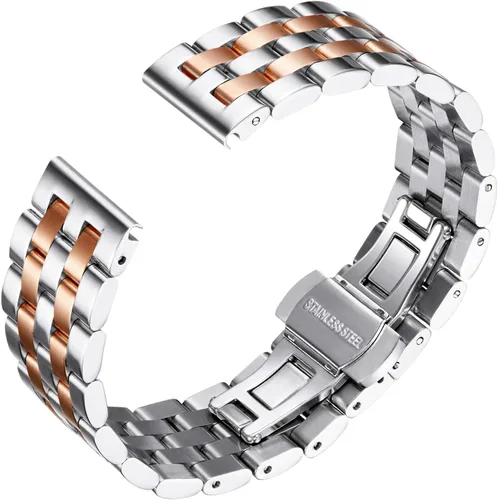 Vista 2 de BINLUN Stainless Steel Watch Band Replacement Metal Watch Straps for Men and Women 18mm19mm20mm21mm22mm24mm with Curved and Straight End in Silver