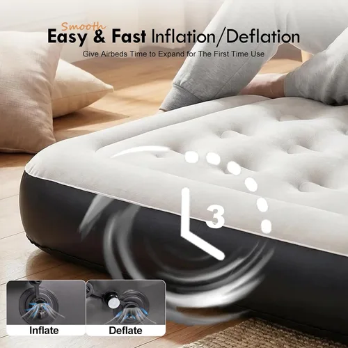 Vista 3 de DIMAR GARDEN Colchón de aire tamaño twin con cabecera y almohadas, cama inflable