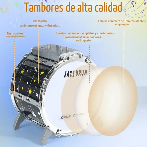 Vista 4 de Juego de batería para niños pequeños de 1 a 3 años, batería de jazz mejorada para niños, juguetes de instrumentos musicales y luces y todo plástico