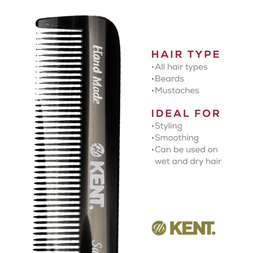 Vista 6 de Kent 81T FOT - Juego de peine de bolsillo para barba de grafito negro para hombre, kit de barba para viajes y hogar, peine para bigote para hombres