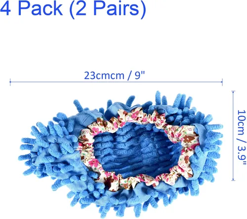 Vista 3 de M METERXITY 2 pares de fundas lavables de limpieza para zapatos, polvo de limpieza de suelos, pantuflas de microfibra de chenilla, para mopa de Azul