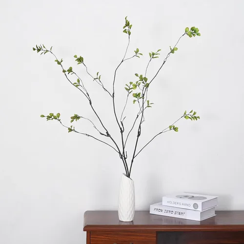 Vista 8 de 3 ramas de ficus artificiales, tallos de eucalipto sintético de 38 pulgadas, vegetación verde falsa para relleno de jarrón, decoración del hogar