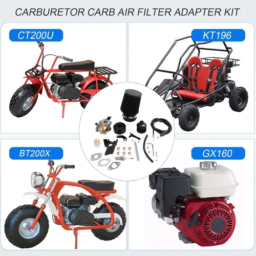 Vista 4 de Carburador carburador adaptador de filtro de aire Jet Kit de reemplazo mejorado de alto rendimiento para Coleman CT200U CT200U-EX BT200X GX160 Negro