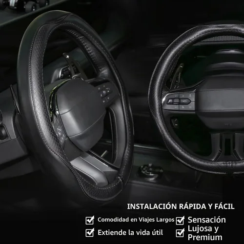 Vista 4 de Rueesh - Funda universal para volante (piel de microfibra, para 14.5-15 pulgadas) Funda antideslizante para volante de automóvil para mujeres