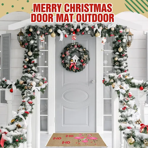 Vista 4 de 3 tapetes de puerta de Navidad de flamenco rosa de 23.6 x 15.7 pulgadas, flamenco rosa en sombrero de Papá Noel, decoración de interiores