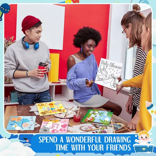 Vista 5 de Honoson Juego de 6 piezas de pintura de lienzo de contorno predibujado de 6 pulgadas con imágenes para adultos, juego de tableros de arte de lienzo