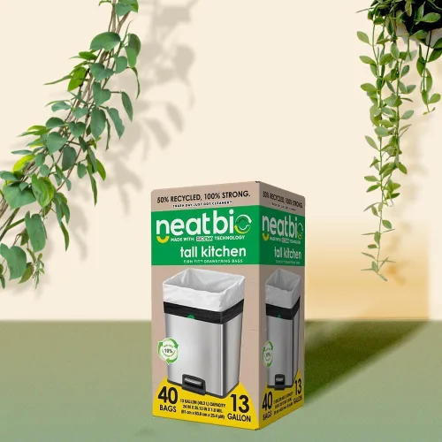 Vista 3 de Neat Tall Kitchen - Bolsas de basura con cordón de 13 galones, 40 unidades, bolsas de basura ecológicas fortificadas de triple capa