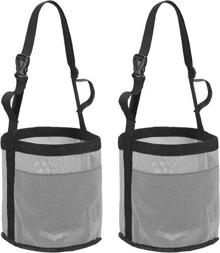 Vista 17 de Bolsa de alimentación para caballo, bozal de caballo con correa ajustable, malla de nailon, impermeable, bolsa para caballos de grano inferior Negro