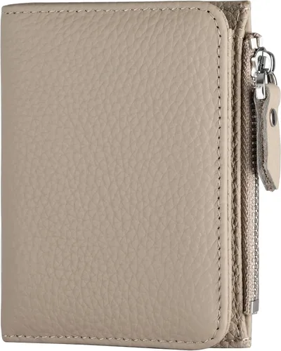 Vista 10 de Cartera pequeña de piel suave para mujer, con bloqueo RFID, con bolsillo con cremallera, billetera plegable, color negro