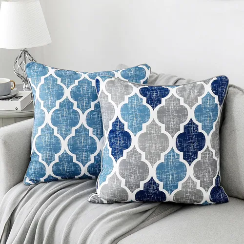 Vista 10 de Beauoop Paquete de 2 fundas de almohada para sofá, cama, sofá, casa rural, estampado de doble cara, patrón geométrico colorido enrejado marroquí