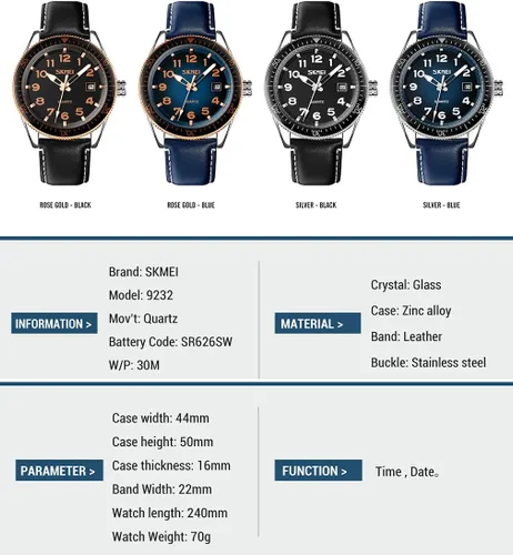 Vista 6 de SKMEI Relojes para hombre, correa de cuero negro, deportivo, grande, grande, de lujo, impermeable, luminoso, vestido de moda, casual, analógico