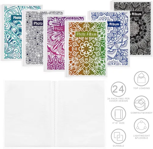 Vista 4 de Paquete de 24 mini álbumes de fotos de 4 x 6 pulgadas, pequeño libro de fotos con insertos decorativos extraíbles y cubierta transparente flexible