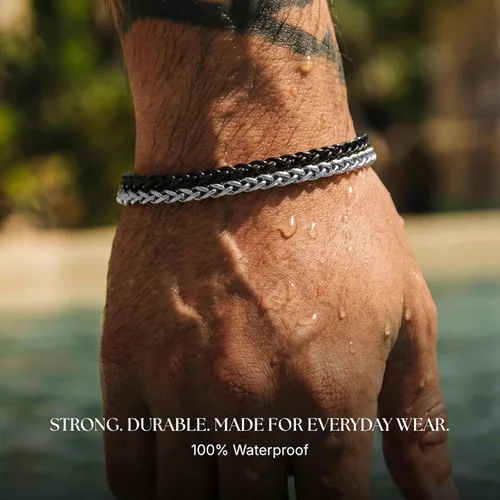 Vista 4 de Galis Pulsera Dvir para hombre, acero inoxidable para hombres, pulseras de cadena de cuerda que no se deslustra, regalo de cumpleaños elegante