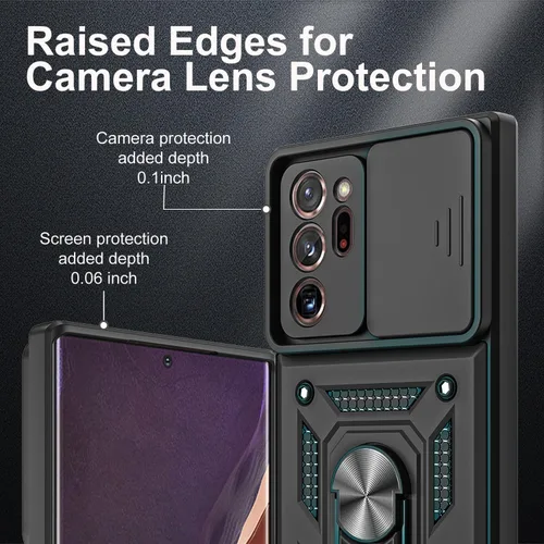 Vista 3 de Funda para Galaxy Note 20 Ultra, con protector de pantalla de TPU flexible autorreparable [2 unidades] y cubierta de cámara deslizante, soporte