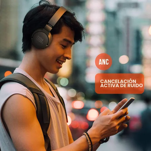 Vista 4 de JBL Tune 660NC inalámbrico con cancelación activa de ruido, batería de hasta 55 horas, micrófono para llamada, plegable y cómodo, compatible con Azul