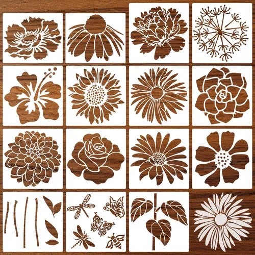 Vista 9 de Plantillas de flores grandes para pintar en plantillas de valla de madera para exteriores, plantilla de flor de cono de margarita reutilizable
