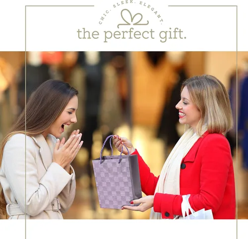 Vista 5 de Hammont Bolsas de regalo de boda para dama de honor, recuerdos de fiesta de diseño a cuadros, paquete de 12 bolsas de regalo estampadas con papel