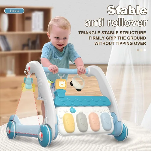 Vista 11 de Caterbee 2 en 1 Baby Piano Play Mat & Standing Toy con música y luz (azul)