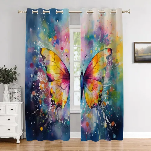 Vista 28 de Cortinas opacas de poliéster multicapa marrón con diseño de bosque natural, 2 unidades, 26 x 24 pulgadas