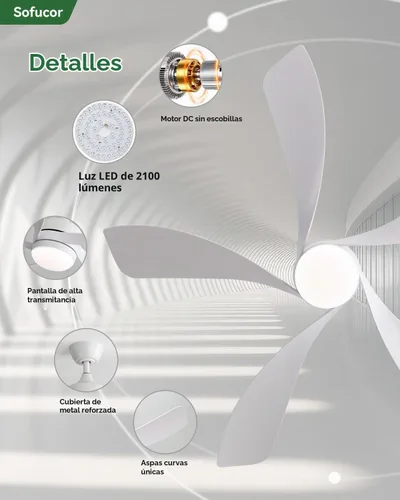 Vista 3 de Sofucor Ventilador de techo inteligente de 52", ventiladores de techo blancos para interiores/exteriores con luces y control remoto, funciona