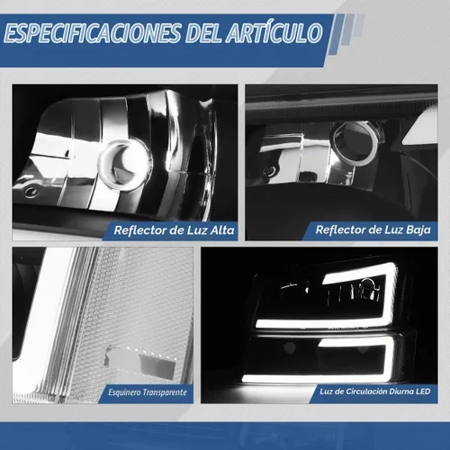 Vista 3 de Auto Dynasty 4 piezas de lámparas LED DRL para faros delanteros compatibles con Chevy Silverado Avalanche 1500 2500 3500 03 04 05 06 / Chevy Negro