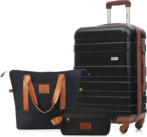 Vista 19 de Merax 3 piezas expandible ABS Hardshell equipaje Sets Spinner Wheel Maleta TSA Lock Suit Case, Apertura frontal negra, Juego de 2 piezas, Maleta
