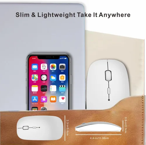 Vista 6 de HOTDREAM Ratón recargable Bluetooth para iPad Air/iPad Pro, portátil, tableta, iPhone/PC, (no para Mac, MacBook), color plateado