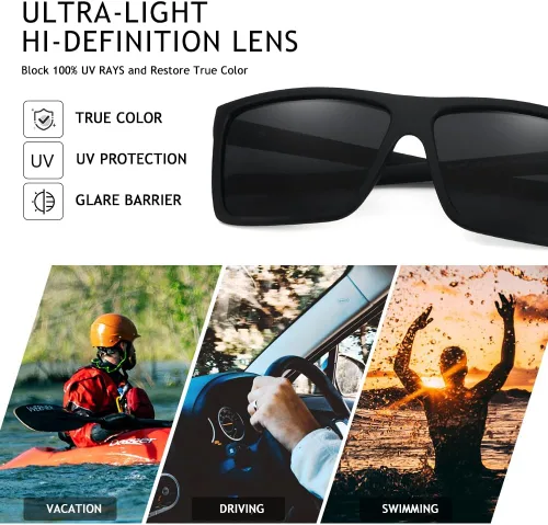 Vista 6 de Gafas de sol polarizadas cuadradas de estilo clásico de los hombres Gafas de sol ligeras de plástico protección UV para conducir