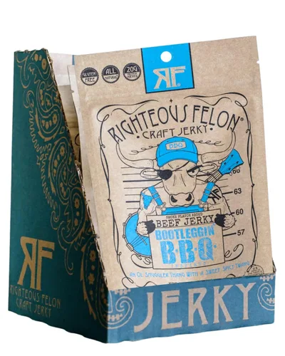 Vista 3 de Righteous Felon Cecina de ternera - Teriyaki Balboa Jerky - Snacks sin gluten - Cecina de res totalmente natural, de origen local y seca