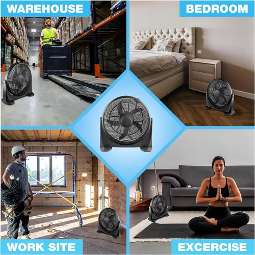 Vista 5 de EZ-CHILL Ventilador de piso de alta velocidad de 20 pulgadas con inclinación ajustable de 180 grados, 3 velocidades, ideal para el hogar, dormitorio