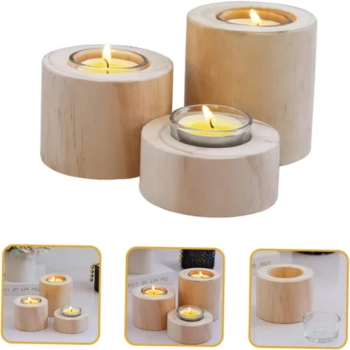 Vista 9 de PRETYZOOM Juego de 3 portavelas de madera elegante para velas de té y decoración del hogar
