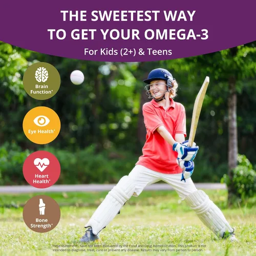 Vista 2 de NuBest Gomitas de Omega 3 para niños y adolescentes con aceite de linaza Apoya el crecimiento cerebral, claridad mental, enfoque y salud ocular