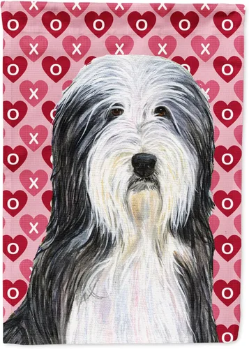Vista 227 de Caroline's Treasures SS4484GF Bandera de jardín con diseño de bulldog inglés y corazones para el Día de San Valentín, bandera decorativa para patio