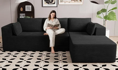 Vista 23 de Sofás seccionales sin estructura de 106 pulgadas para sala de estar, sofá modular en forma de L con asiento profundo de gran tamaño con chaise Beige