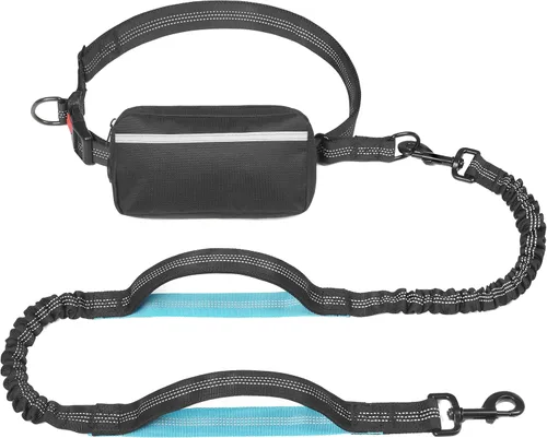 Vista 14 de iYoShop Correa de perro manos libres con bolsa con cierre, dobles asas acolchadas y elástica duradera para caminar, trotar y correr con tu perro