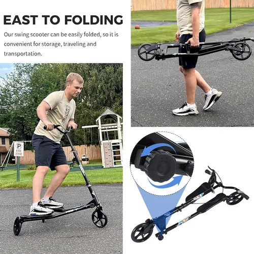 Vista 5 de Patinete plegable de 3 ruedas con mango ajustable para adolescente/hombre/mujer a partir de 12 años (máx. 220 libras)