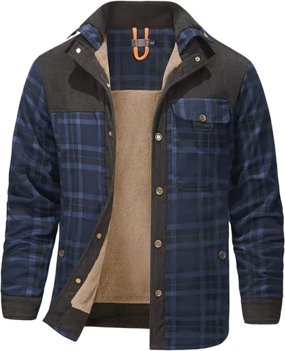 Vista 15 de Haellun - Chaqueta tipo camisa de manga larga con forro de sherpa para hombre Verde militar