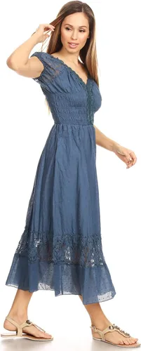 Vista 3 de Anna-Kaci Renaissance Campesant Maiden Boho Inspirado en Manga Casquillo Vestido de Encaje