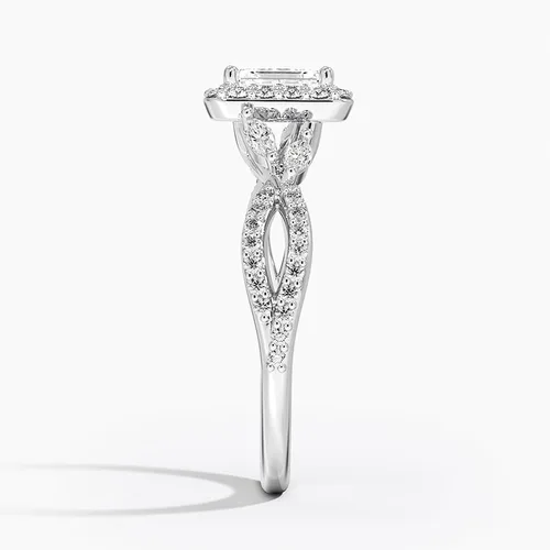 Vista 2 de IGI Anillo de compromiso de diamantes creados en laboratorio de excelente talla esmeralda blanca de 0.93 quilates con marquesa de acento y diamantes