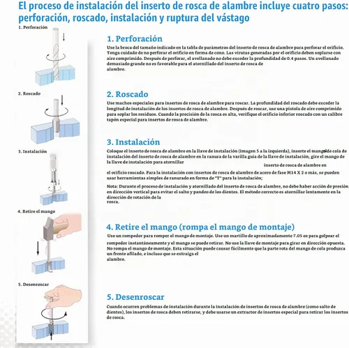Vista 4 de 100 piezas de insertos de reparación de roscas M6 x 1 helicoidal, fundas de rosca métricas de acero inoxidable con diferentes longitudes para elegir
