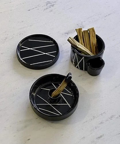 Vista 7 de Bursera Cuenco de cerámica de ónix, árbol plantado con cada pedido, cuenco decorativo con ranura lateral para fósforos, cuenco para quemaduras