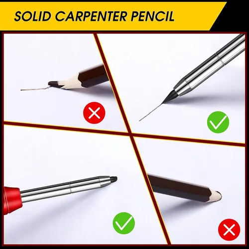 Vista 3 de Outus Lápiz de carpintero sólido con sacapuntas y lápices mecánicos, lápices de carpintería para pisos de madera, marcador, carpintero, dibujo