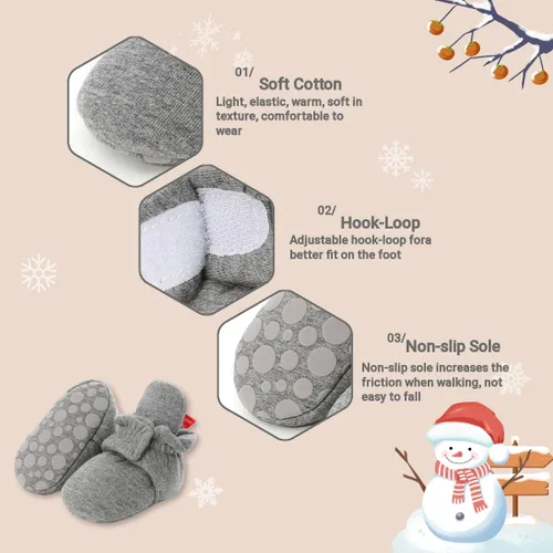 Vista 5 de Uineky Botines de algodón para bebés, niños y niñas, para recién nacidos, calcetines suaves para niños y niñas, zapatos de cuna cálidos